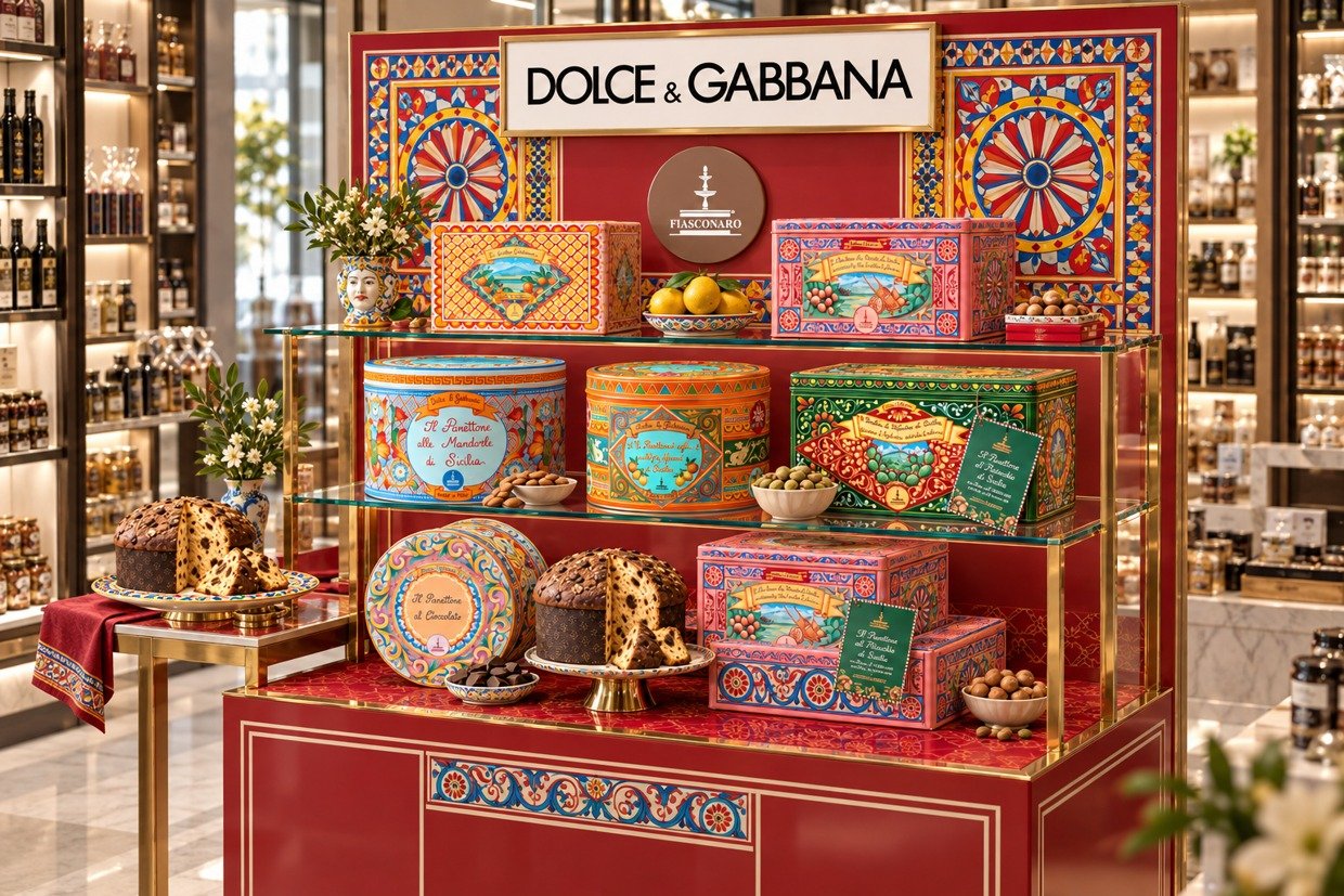 Corner con panettones y latas de colección Fiasconaro × Dolce&Gabbana