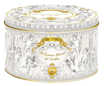 Lata blanca y dorada Il Barocco Bianco di Sicilia de Fiasconaro y Dolce&Gabbana